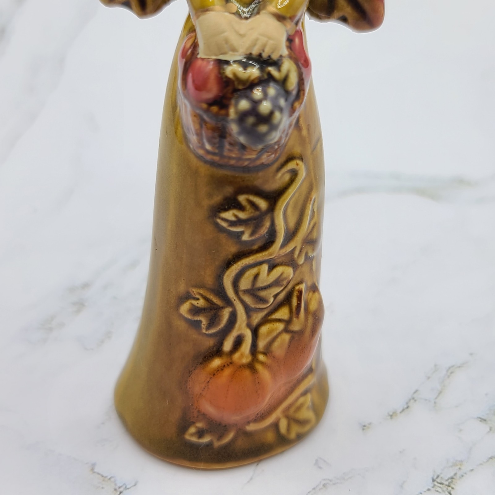Ceramic Angel Figurines Set Of 2 Autumn Sunflowers Pumpkins Fall Decor