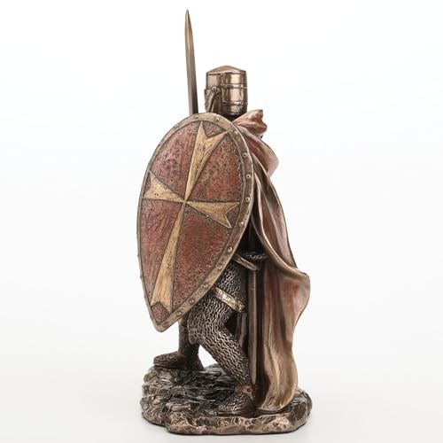 Veronese 7″ Knights Templar Sword & Shield Sculpture, Cold Cast Resin Bronze