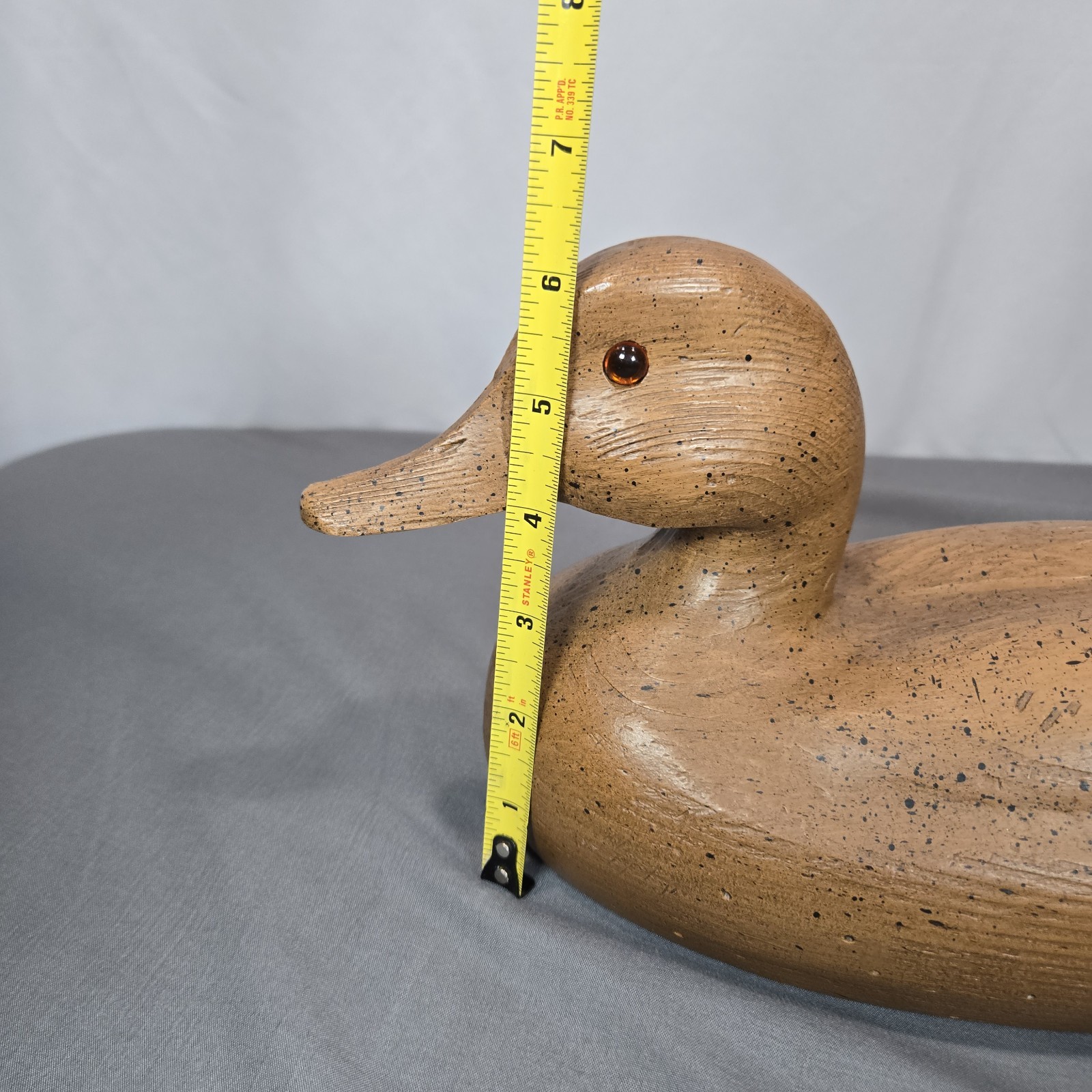 Vtg Molded Composite Resin Faux Wood Duck Decoy Figurine Brown Glass Eyes 14″