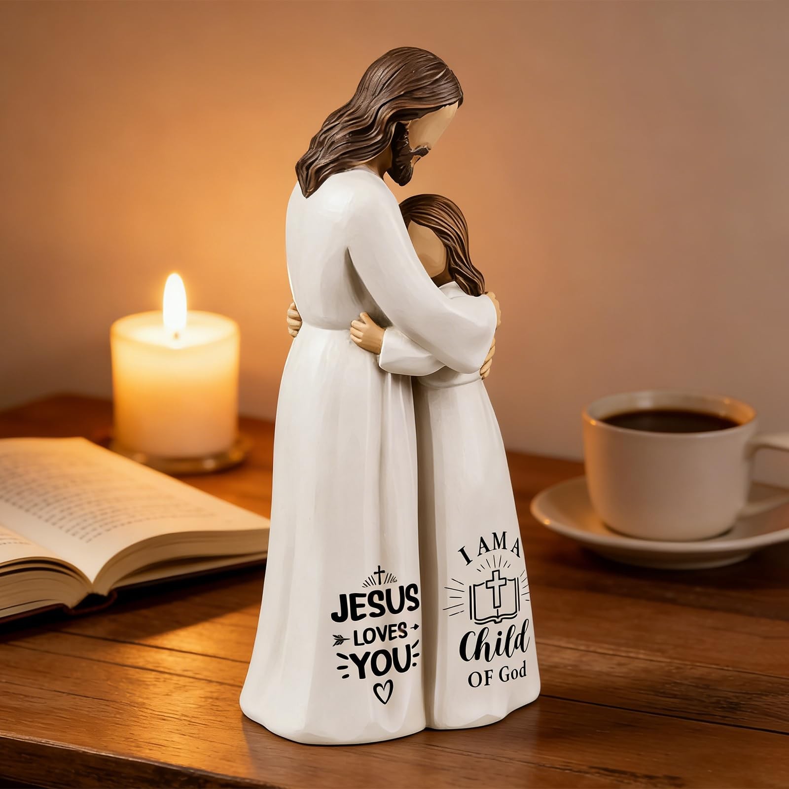 Jesus Embracing Woman Figurines – Christian Sculpture Hand-Painted Keepsake 5.9″