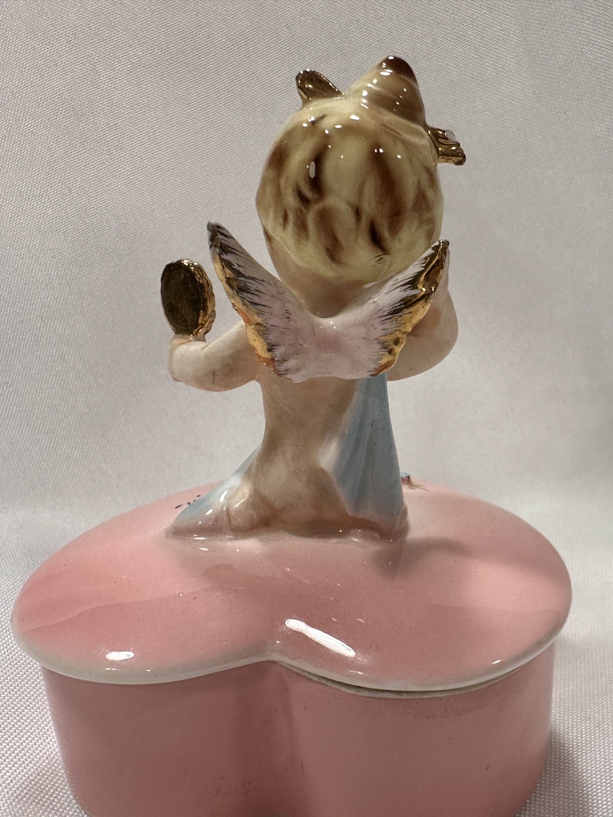 Rare Vintage Josef Originals Heart Shaped Trinket Dish BOBBY PINS Cupid Angel