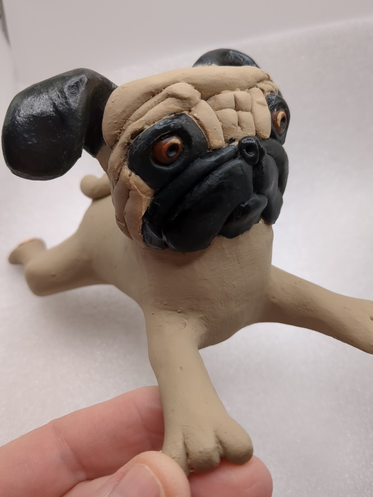 Pug Dog Puppy Figurine Statue Beige Black Unique 7″