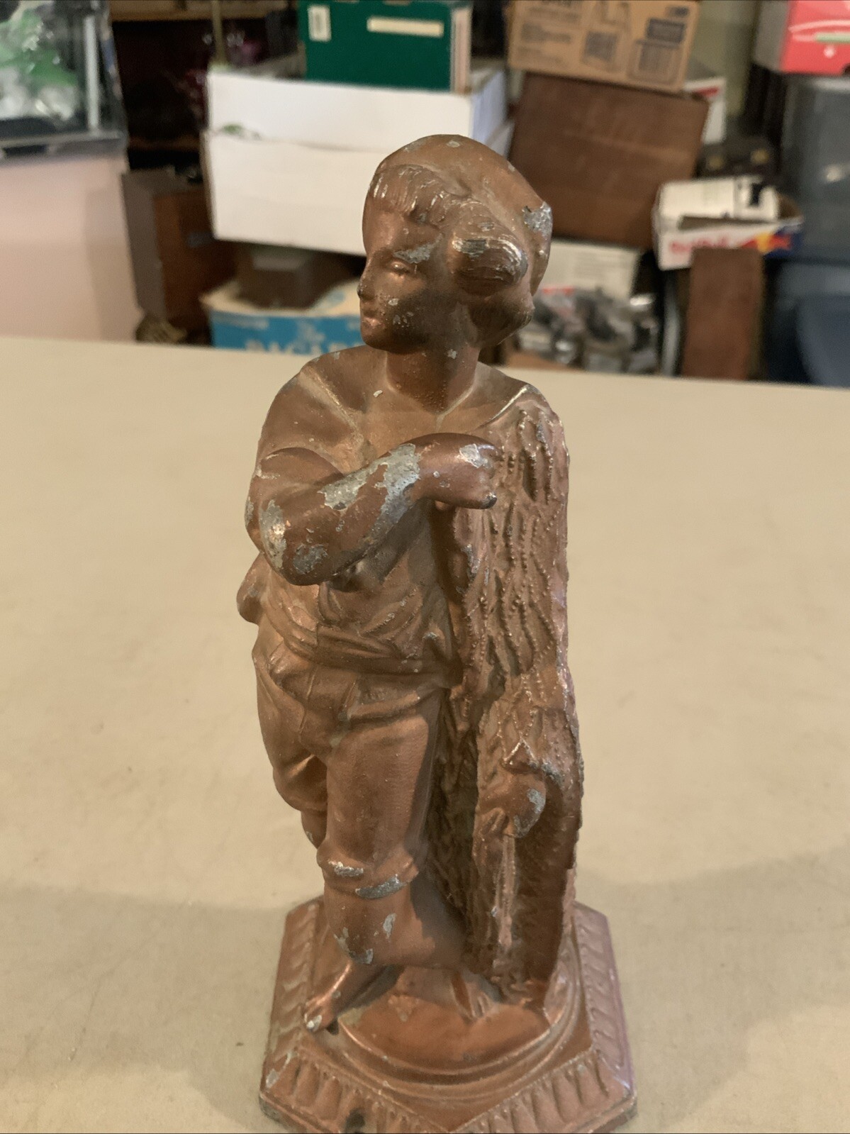 Vintage Antique Cast Metal Spelter Figure Statue Art Clock Topper Man Boy