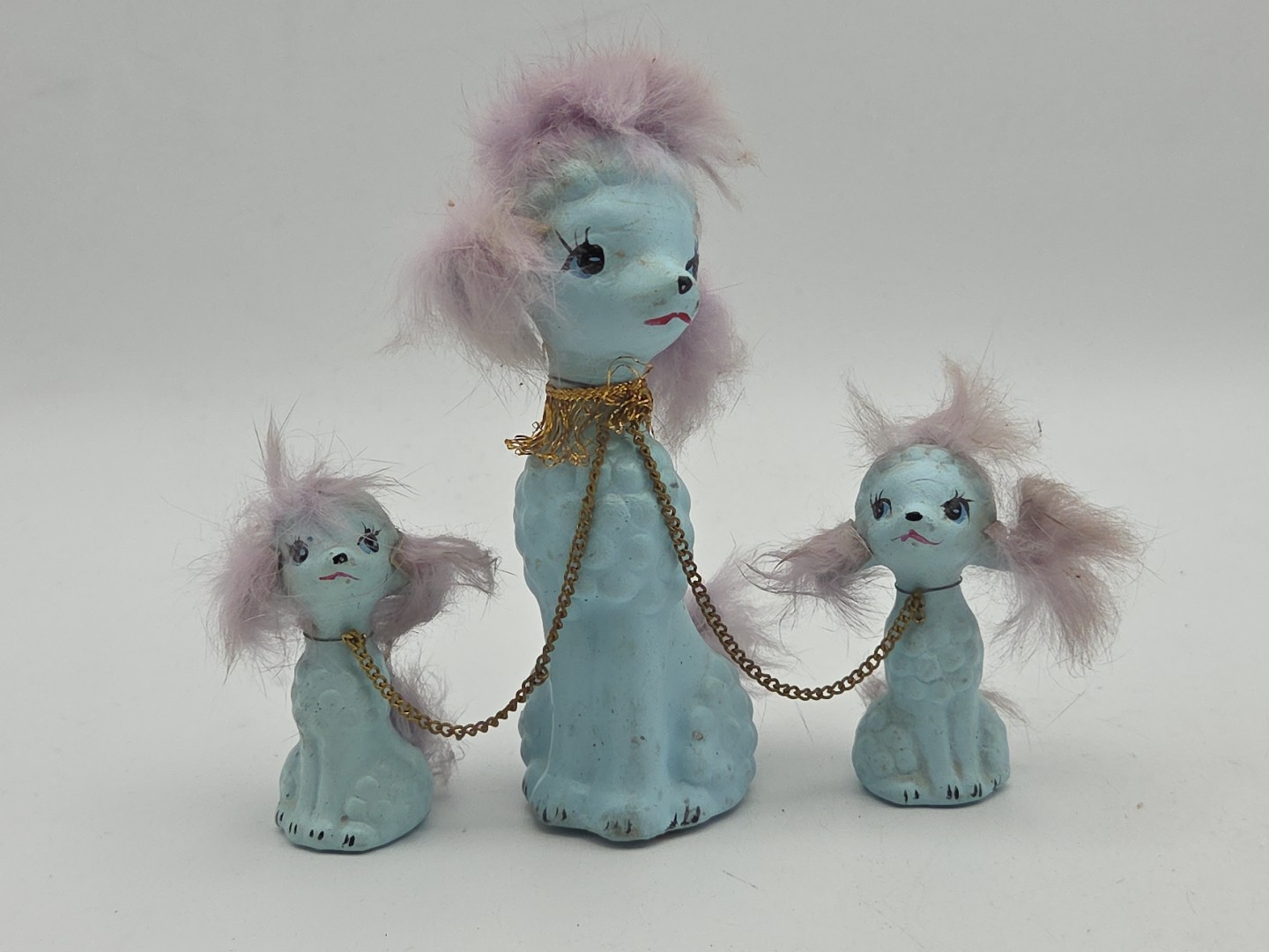 Vintage 50s MCM Art Deco Light Blue Poodle Puppy Dog Figurines Napcoware Japan