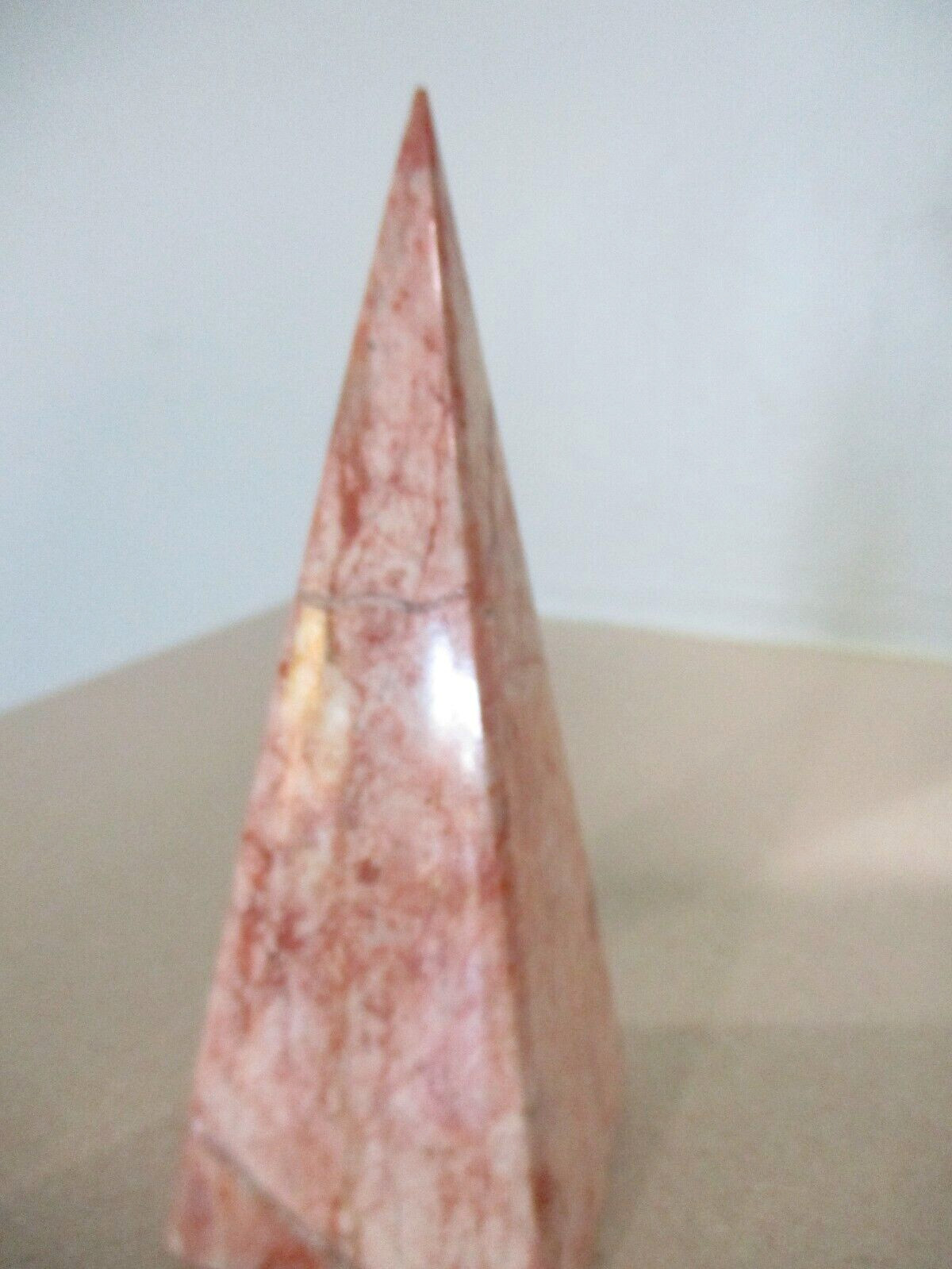 Vintage Marble Obelisk white & pink and salmon colored veining 5.75” Pyramid