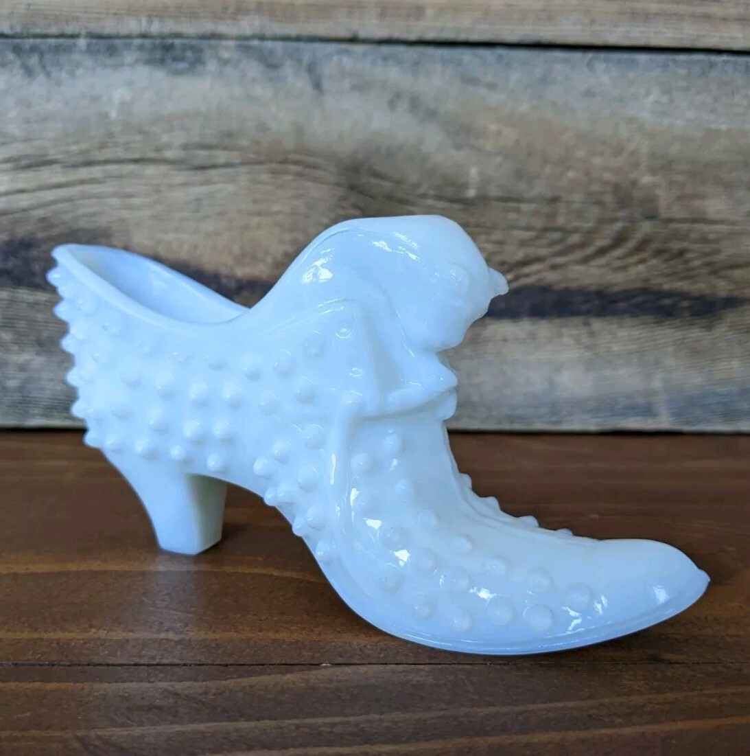 VTG Fenton Hobnail White Milk Glass Cat Head Slipper Shoe Translucent Ring Of 🔥