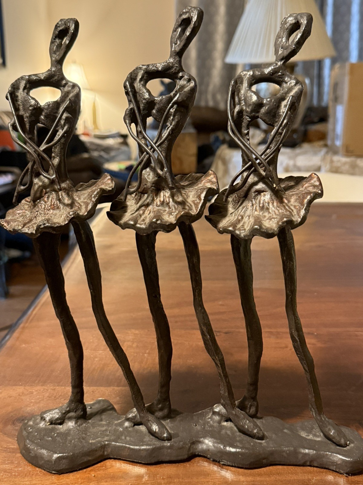 Vintage Heavy Metal/Bronze Abstract Art 3 Dancing Ballerinas Sculpture 12.5″tall