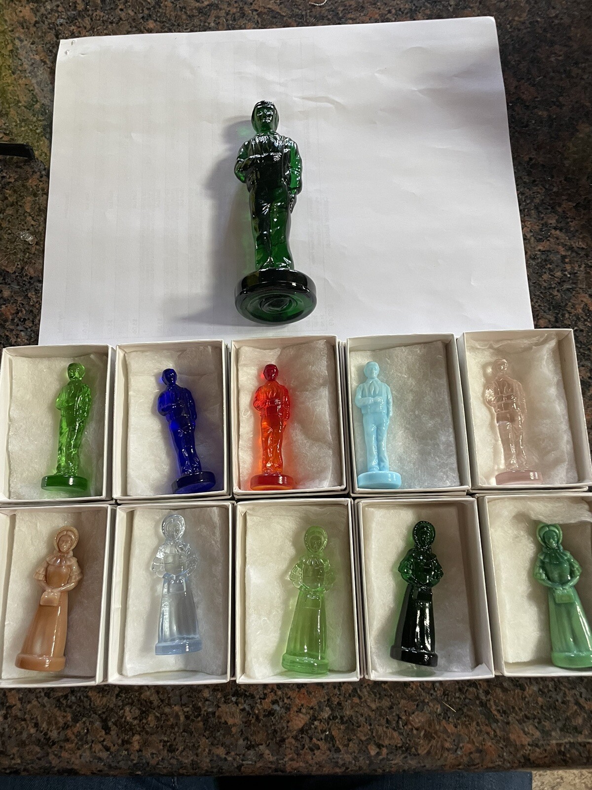 11 Degenhart Colonial Lady Priscilla John Alden Glass Figurines 2.5” And 5.5”
