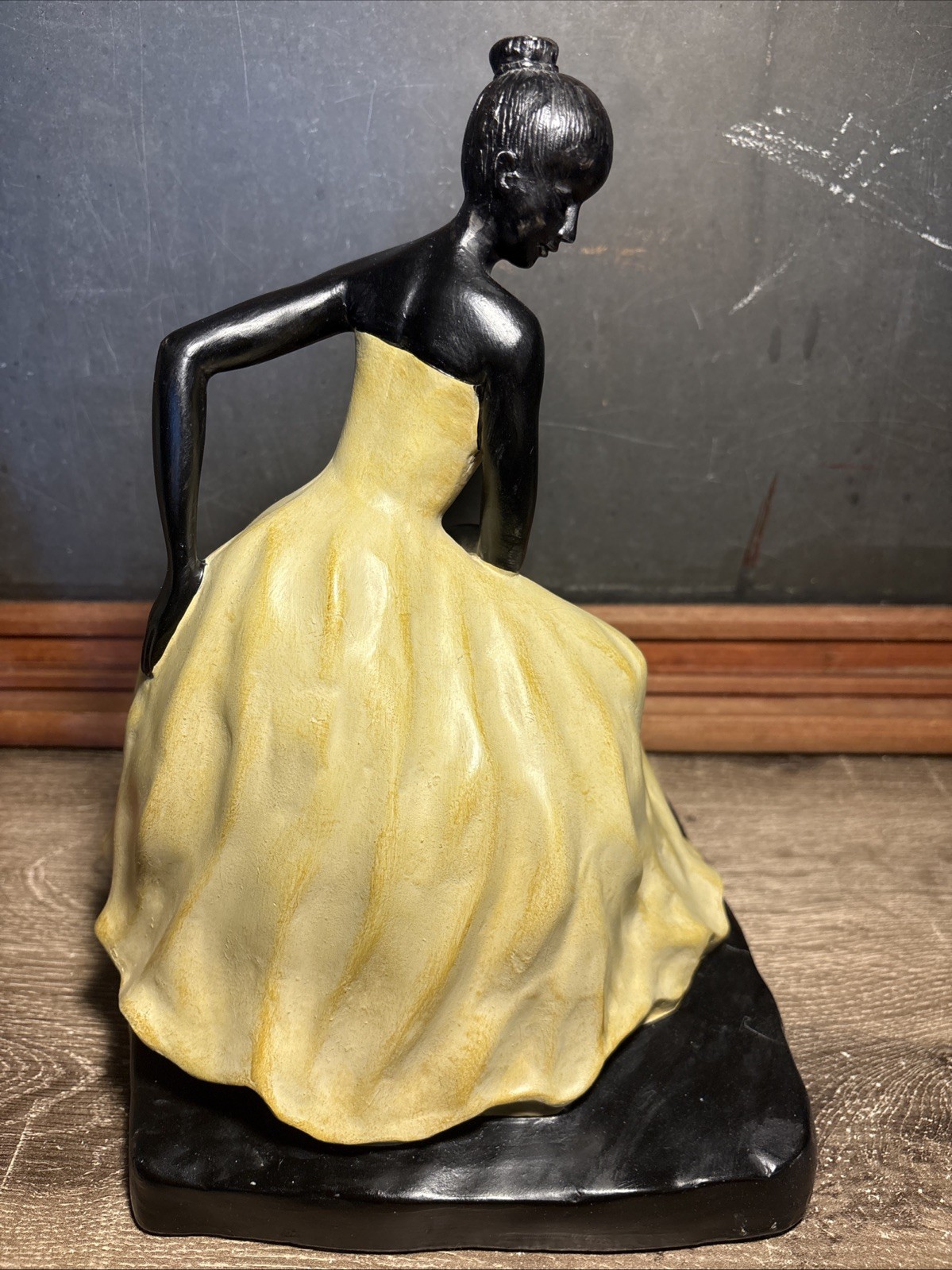 Vintage Art Deco Style Seated Lady Resin Sculpture Elegant Woman Ivory Black