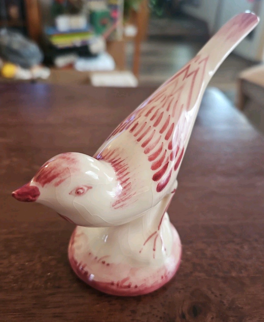 Delft Holland Pink Beige Bird Hand Painted Figurine Figure 6″x4″x2″ Signed