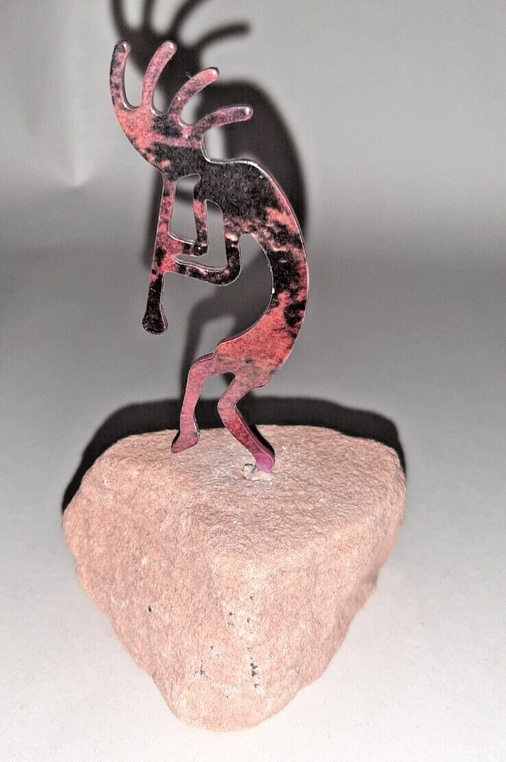 Kokopelli Flute Dancer Metal Enameled Sculpture Stone Native American Art