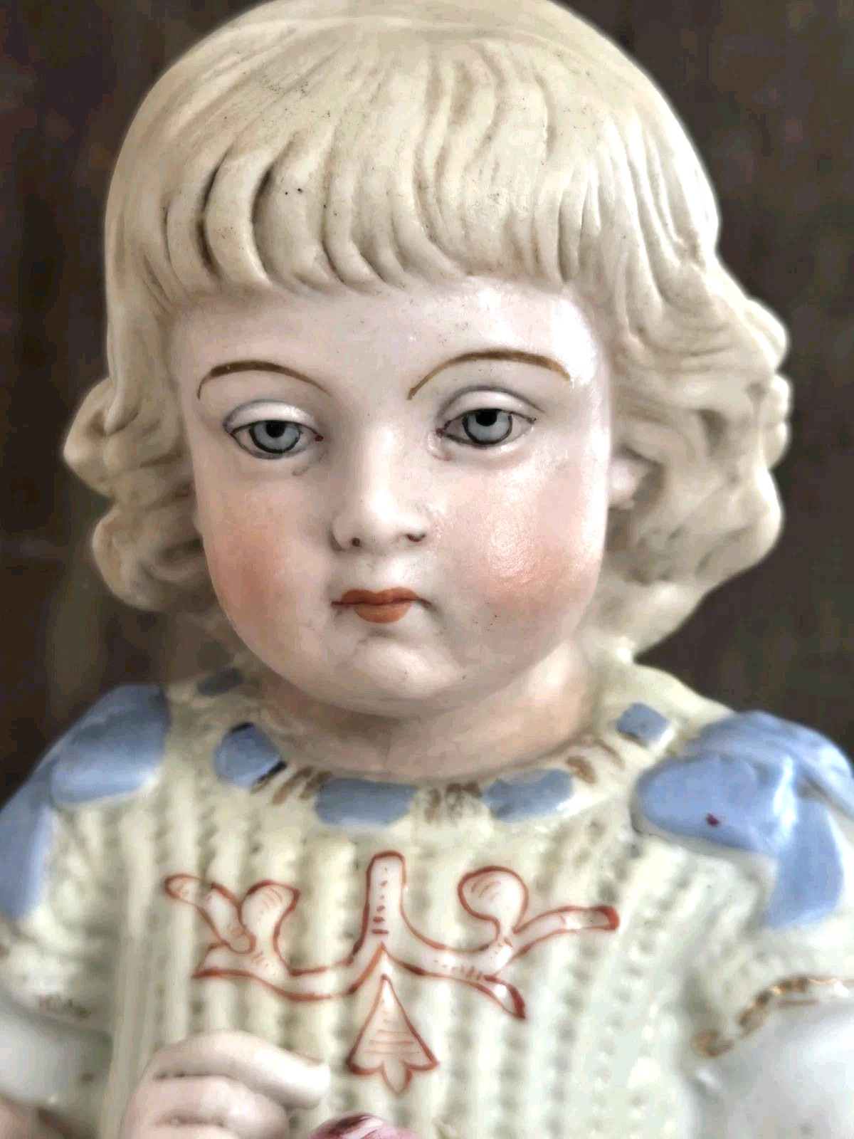 Antique Bisque Heubach? Figurine – Victorian Girl with Flower