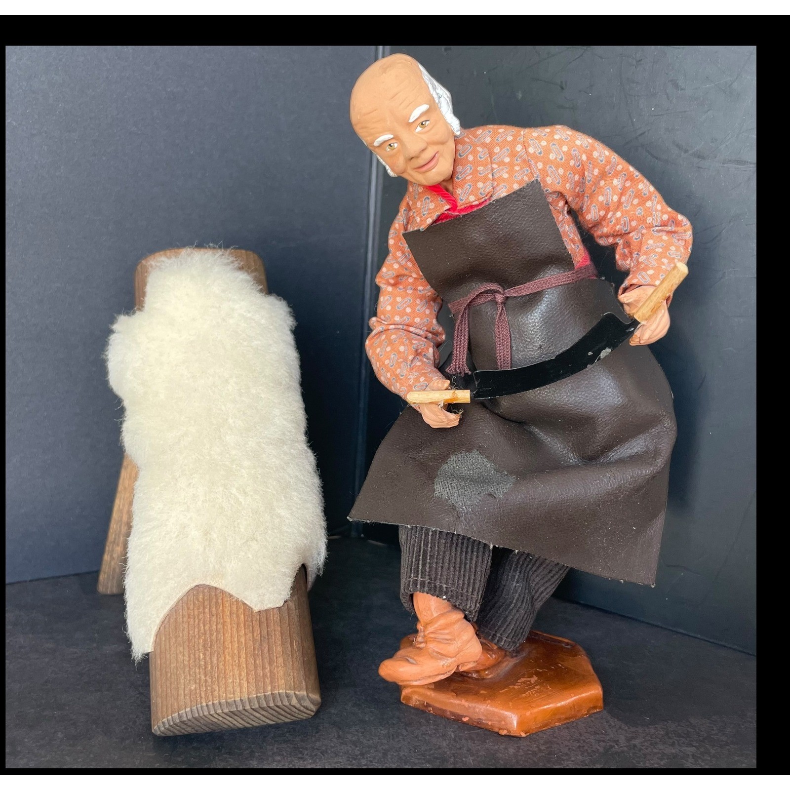 Vintage Terracotta French Stanton Tanner Figurine Wooden Workbench Folk Art