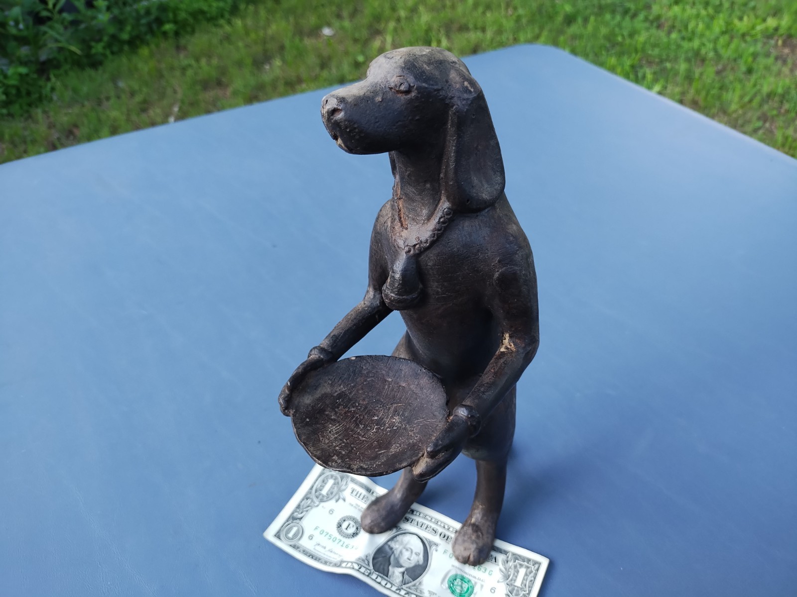 Vintage Bronze Dog Butler Holding Tray 11″
