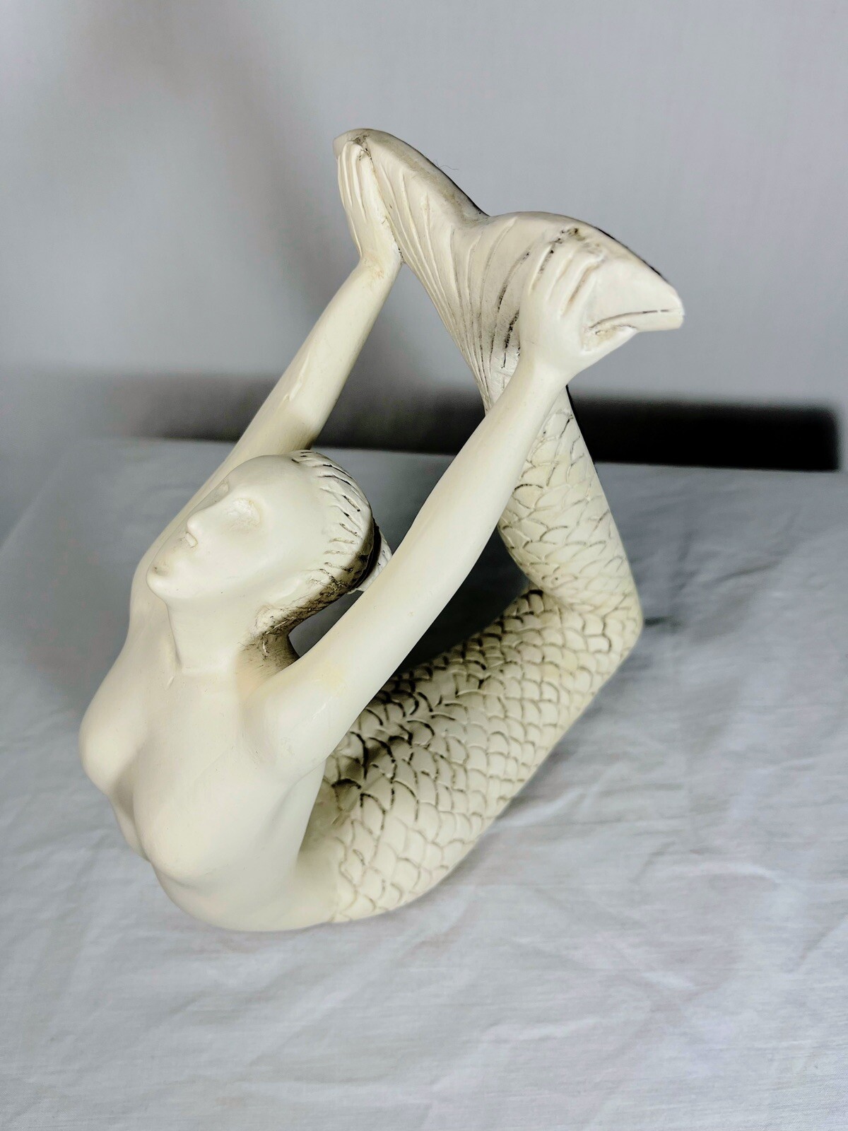 New White Ivory Slightly Distressed Sculptured Mermaid Stretching