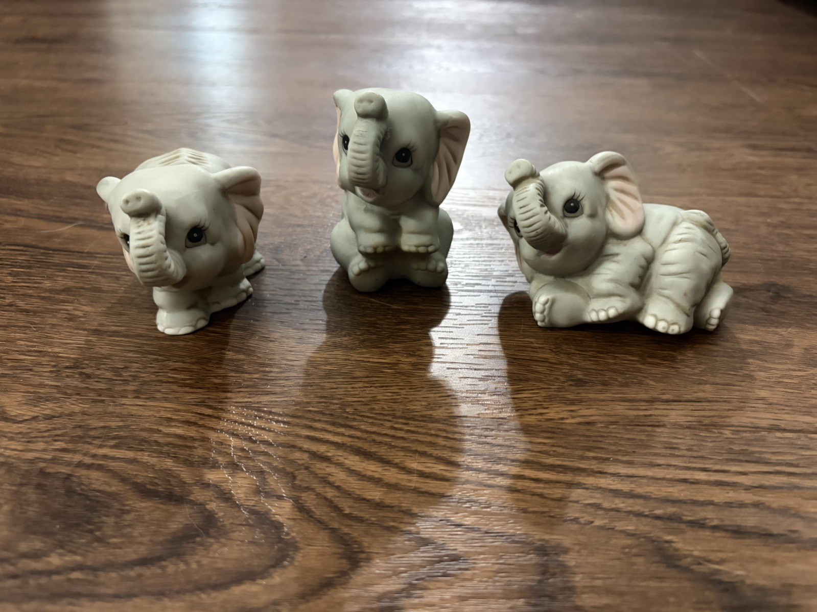 Vintage Homco Baby Elephant Figurines Set Of 3 Grey Porcelain # 1400 3-4 Inches