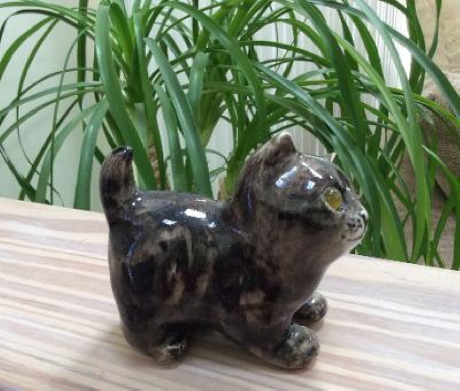 Jenny Winstanley Hand Painted Porcelain Tabby Kitten Cat w Cathedral Glass Eyes!
