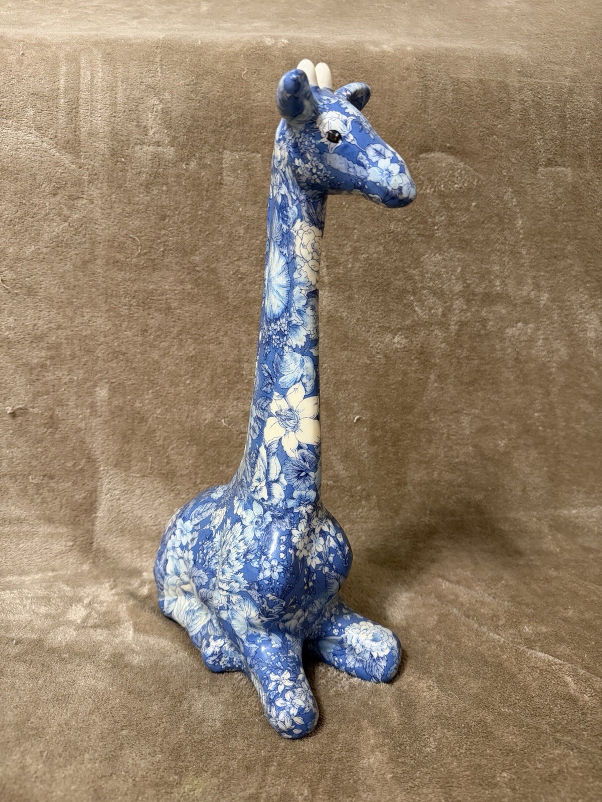 Giraffe Figurine Blue White Floral Boho Joan Baker Designs Porcelain Patchworks