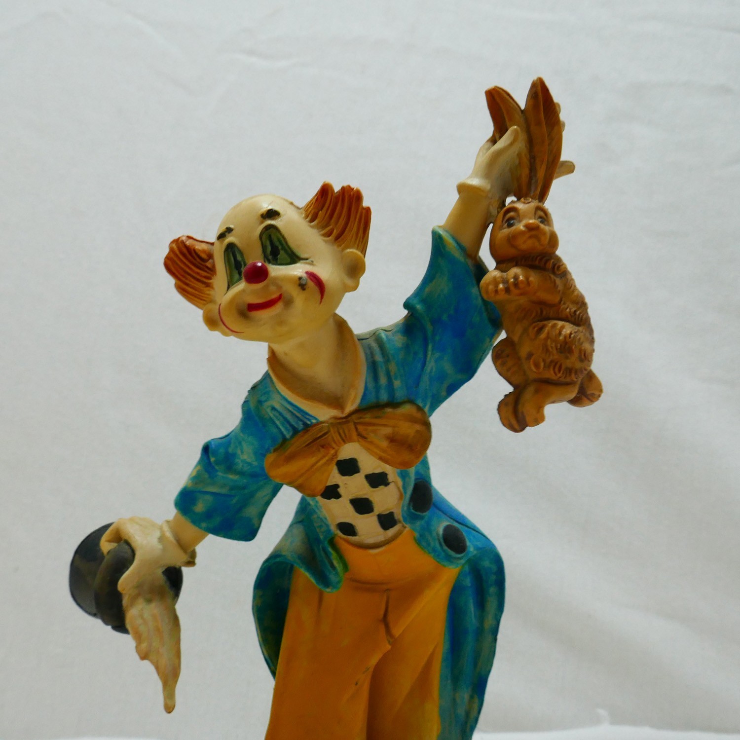 Vintage Arnart Pucci Circus Clown Magic Hobo Figure Rabbit Hat Blue Checkered
