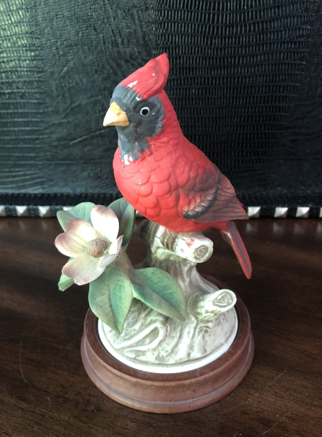 Cardinal Figurine w Flowers 8627 w/Wood Base Andrea by Sadek