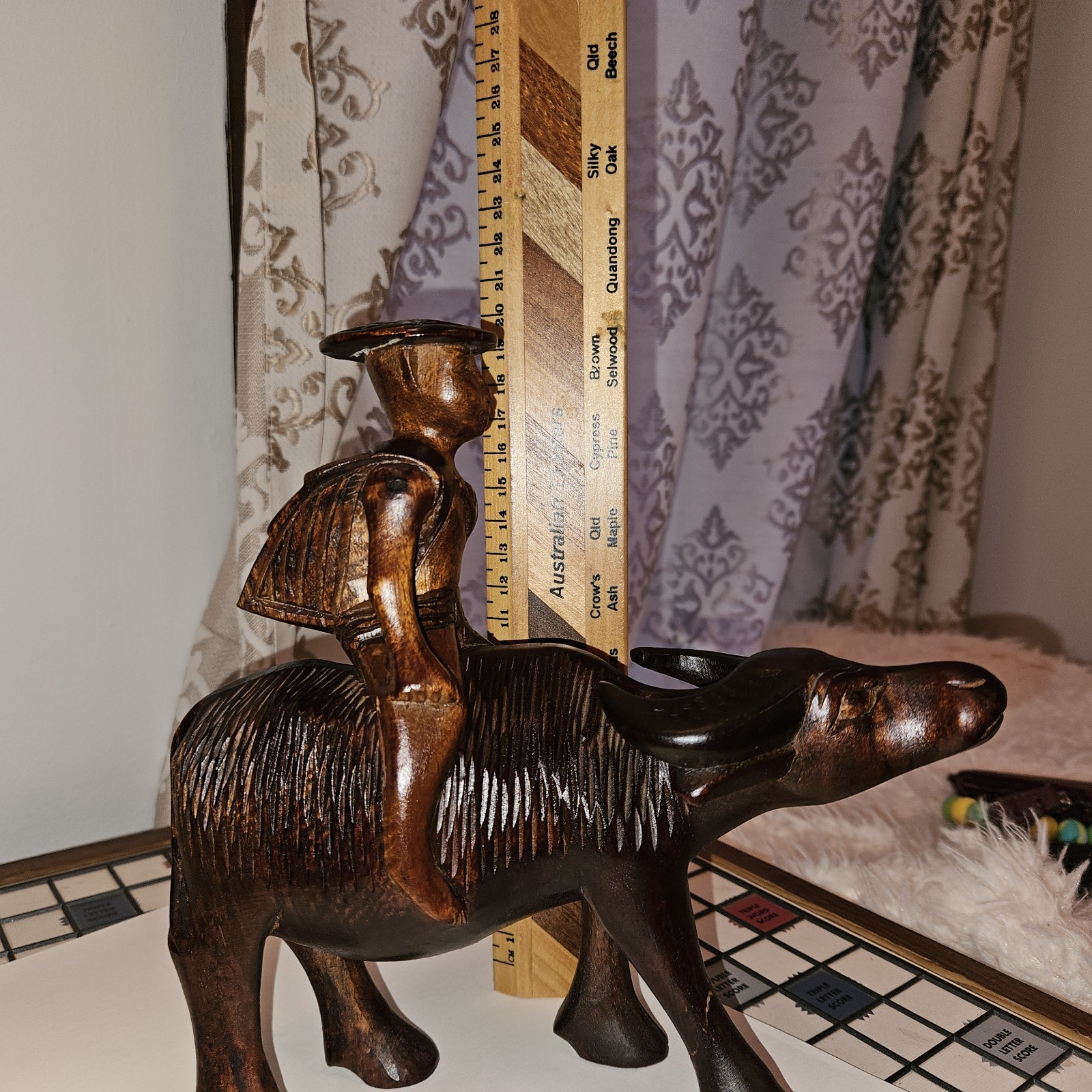 Vintage Hand-Carved Philippine Folk Art – Man on Carabao – MCM Wood Decor