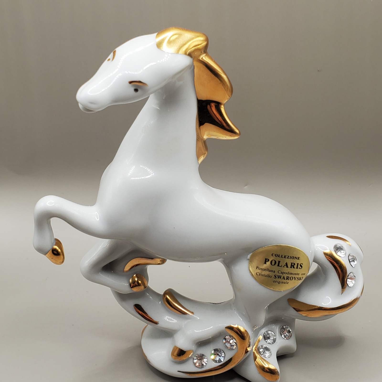 CAPODIMONTE ITALY VINTAGE PORCELAIN HORSE FIGURINE WITH SWAROVSKI CRYSTAL
