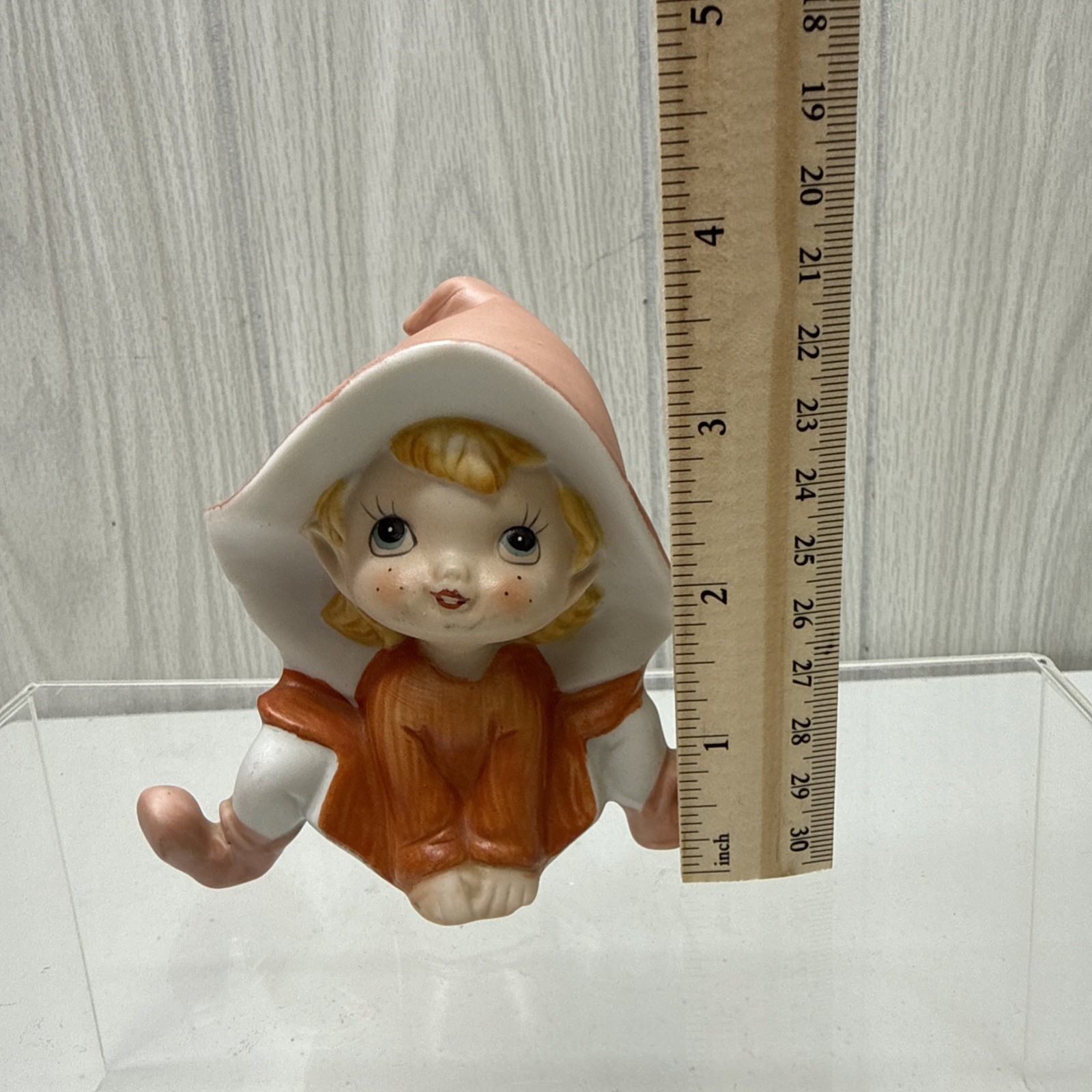 Vintage Homco Pixie Elf Elves Figurine #5213 ORANGE OUTFIT