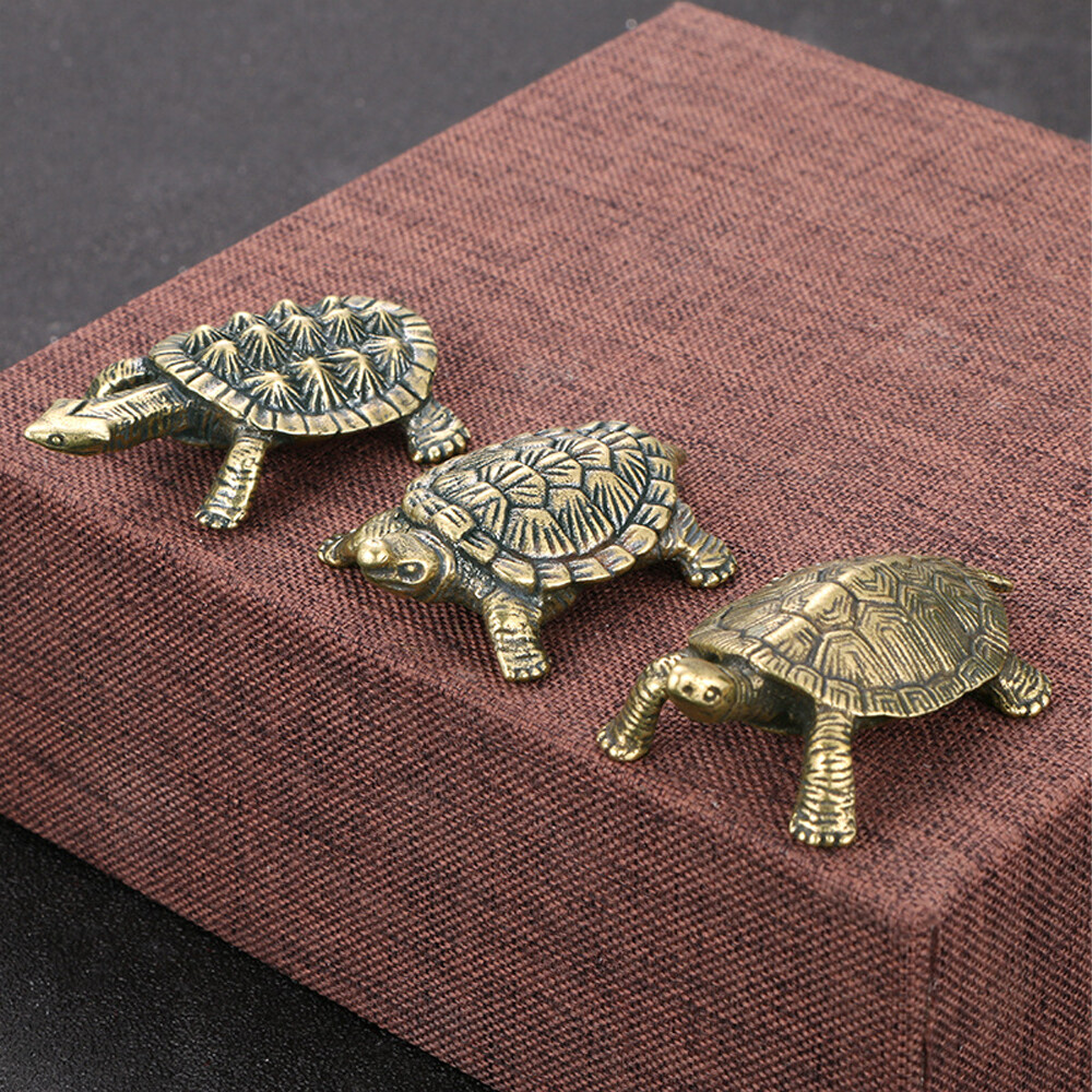 3pcs Vintage Brass Turtle Figurine Statue Home Ornaments Animal Figurines Gift