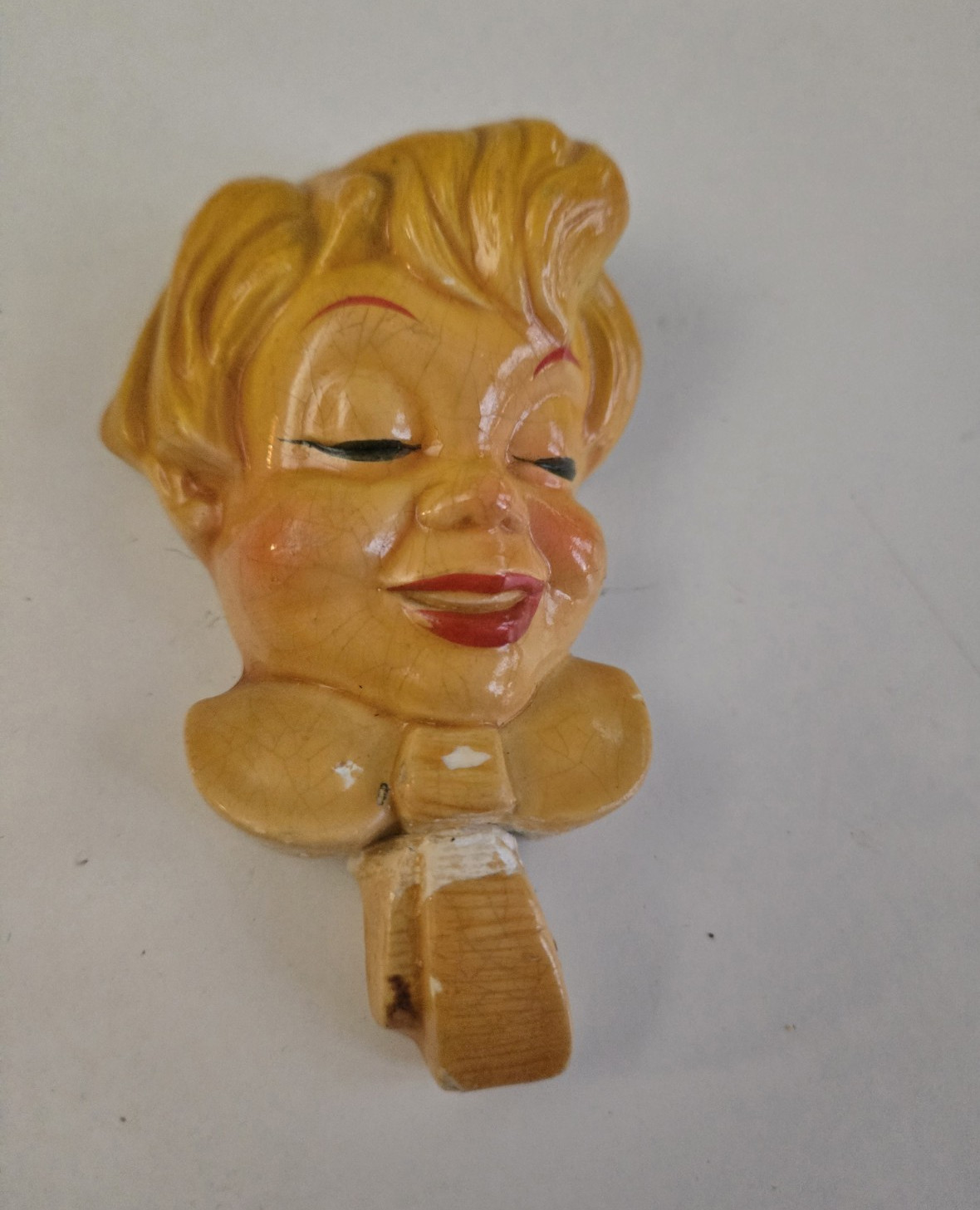 Vintage Painted Ceramic Wall Hanging Figurine Person Theme Beige/White Decor
