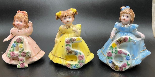 LOT OF 3 – 1990 Lefton Geo Z Collection Birthday Girls Ages 4, 5, and 6 – EUC