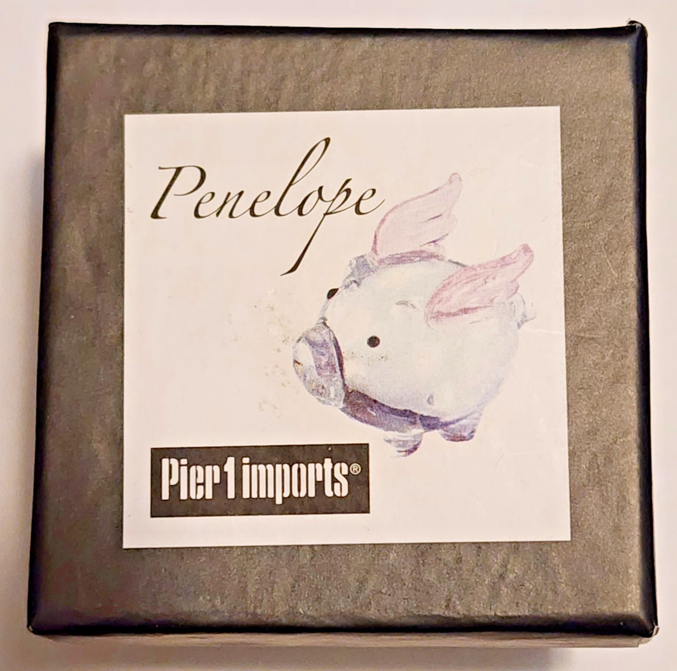 Pier 1 Imports “Penelope The Pig” Art Glass “When Pigs Fly” Mini w/ Original Box