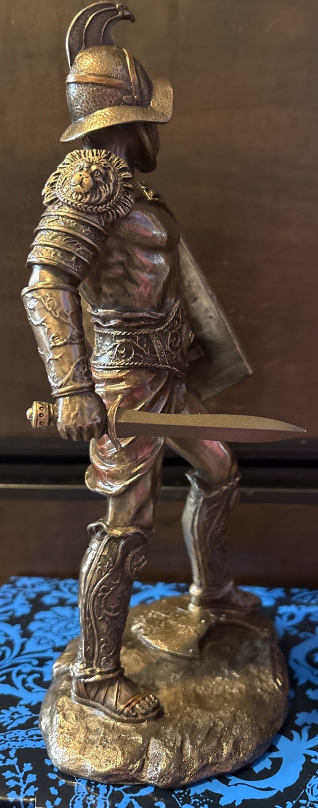 10″ Spartacus Roman Gladiator in Murmillo Armor W/ Sword Bronze Finish Statue
