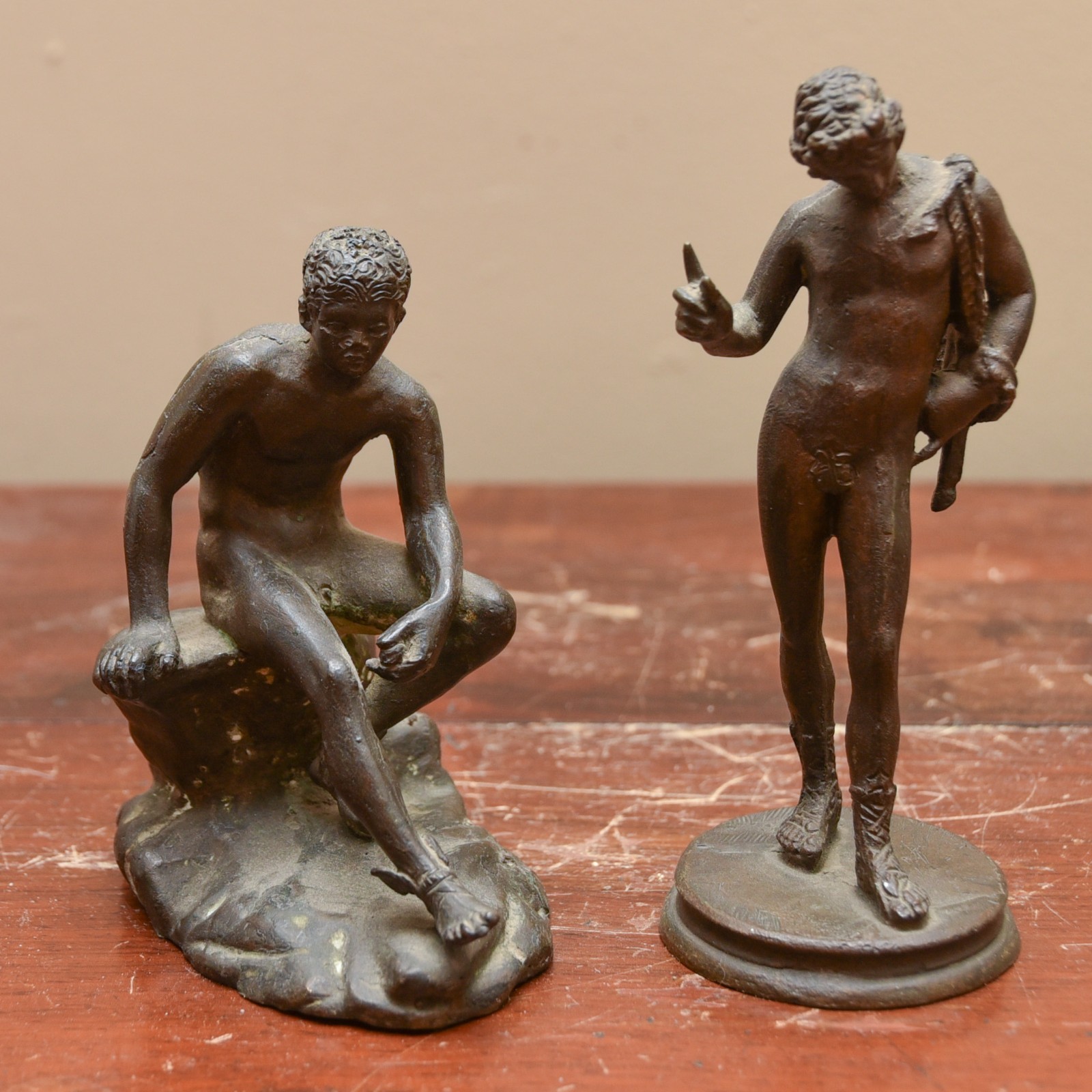 Antique Italian Grand Tour Bronze Hermes & Narcissus Pair