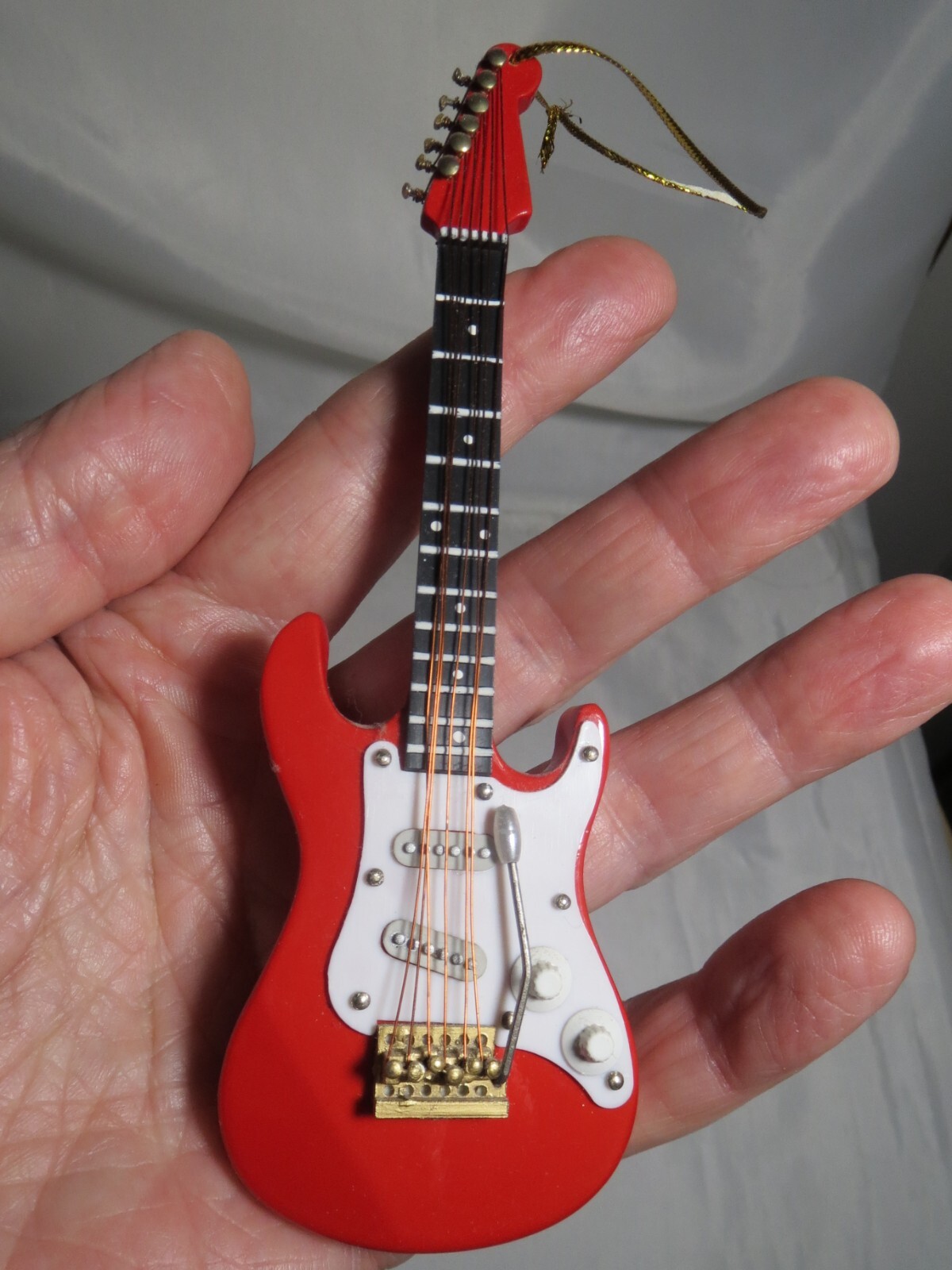 5 1/2″ Red Strat Style Handmade Wood Guitar Miniature Christmas Tree Ornament
