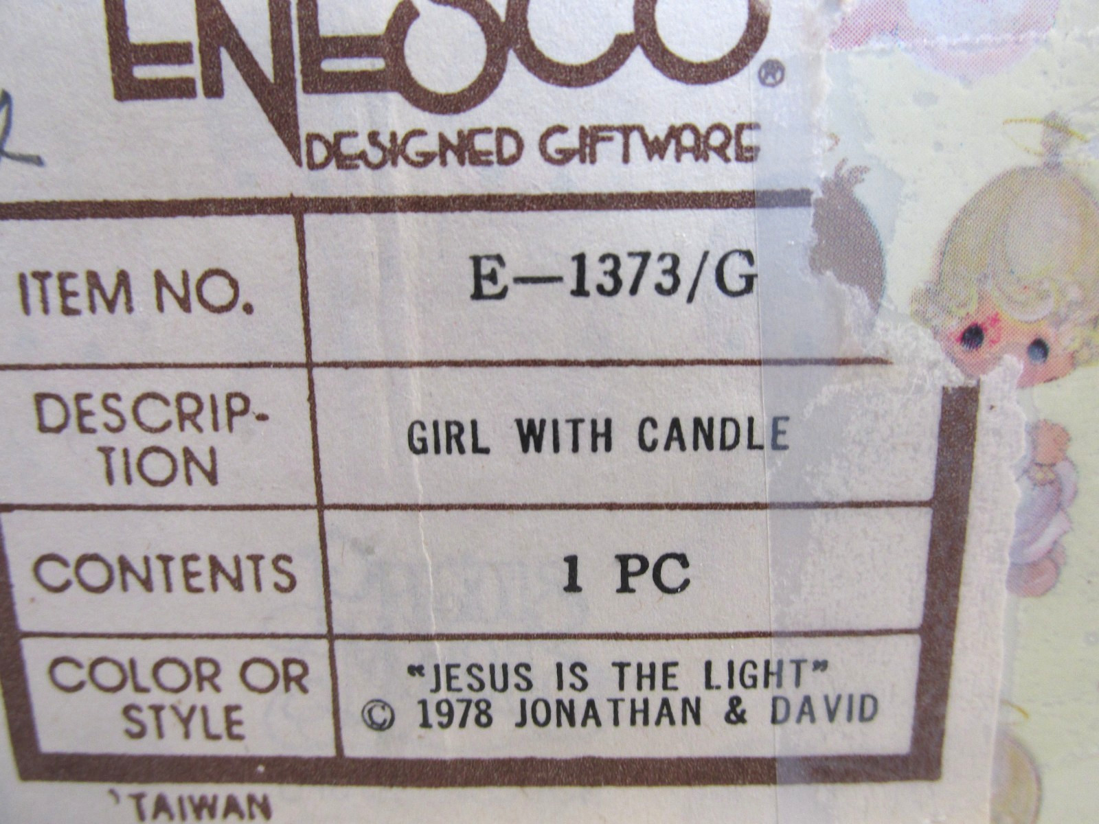 1978 Precious Moments “Jesus is the Light” Girl with Candle Figurine – E-1373/G