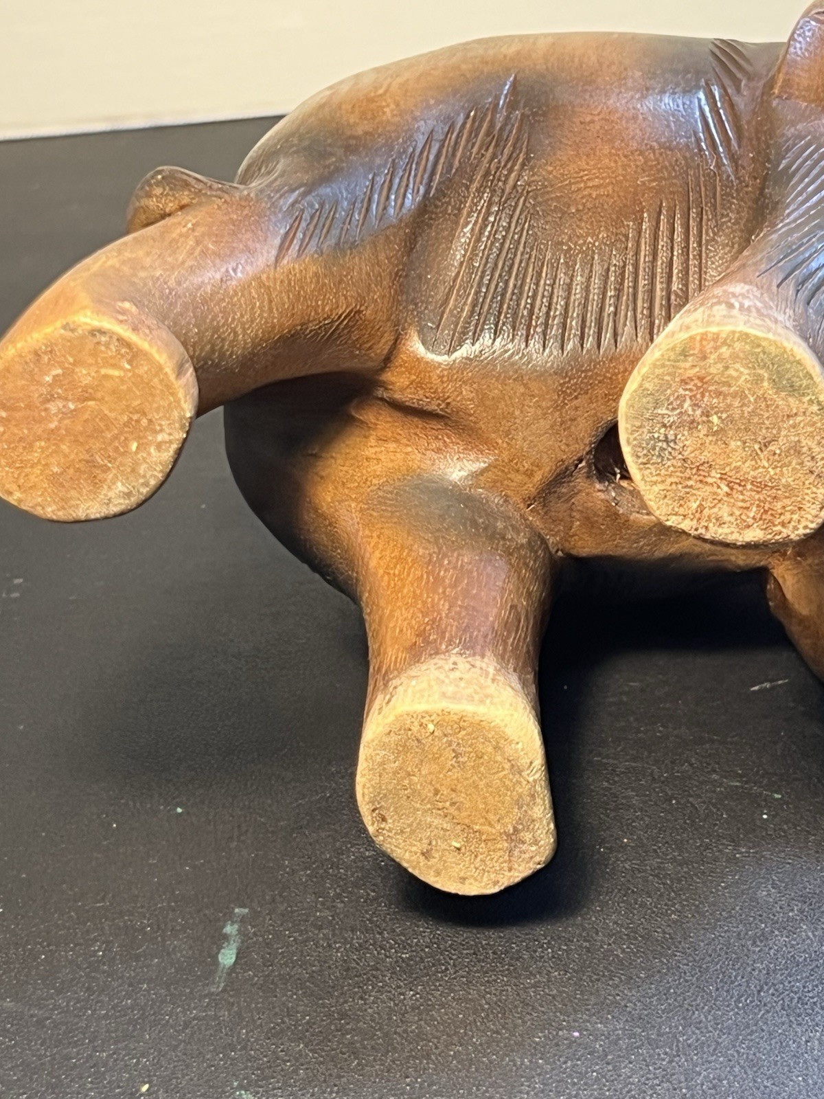 Thailand 1990s Hand Carved Raintree Wood Elephant Figurine Sculpture, 9×9”