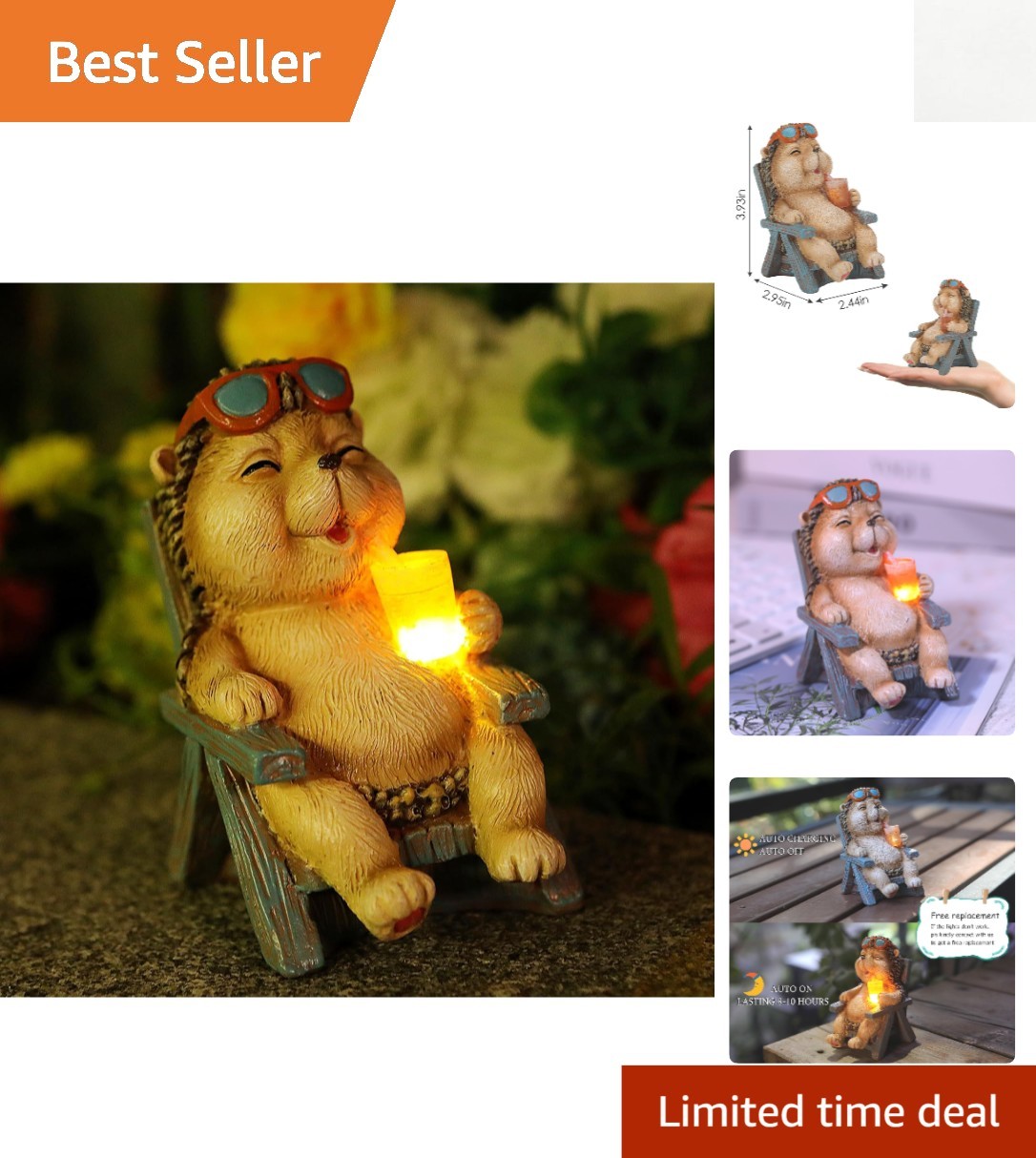 Elegant Hedgehog Solar Garden Statue – Automatic LED Lights & Durable Design