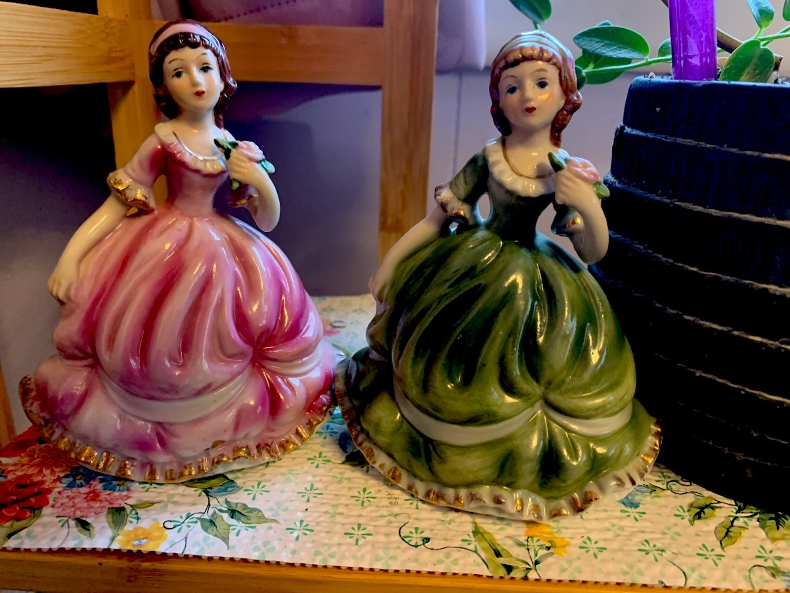 Vtg GREEN And PINK Ballroom Ladies In Billowing Gowns Very Rare And Hard To Find