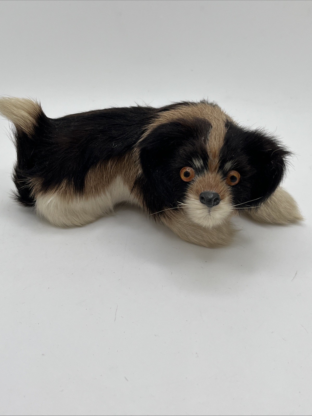 Vintage Miniature Japanese Chin Fur Toy Dog Handcrafted Furry Figurine RARE 6”
