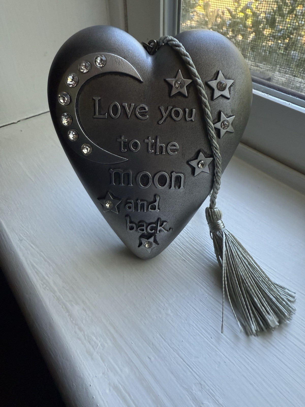 Demdaco Art Hearts Love To The Moon and Back Silver Tone with Key New