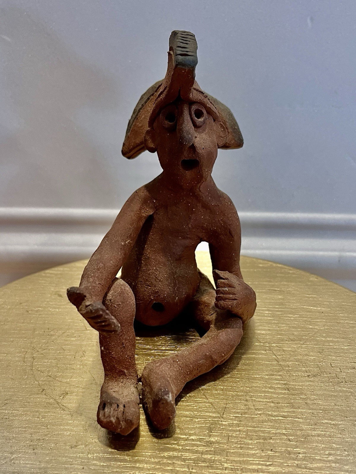 Handmade Signed Clay Figurine Vintage 6 Inches