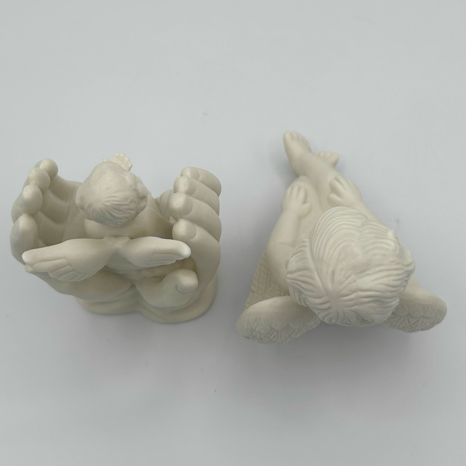 Vintage In Box White Porcelain Angle Figures Mini Statues Set of 2 Made In China