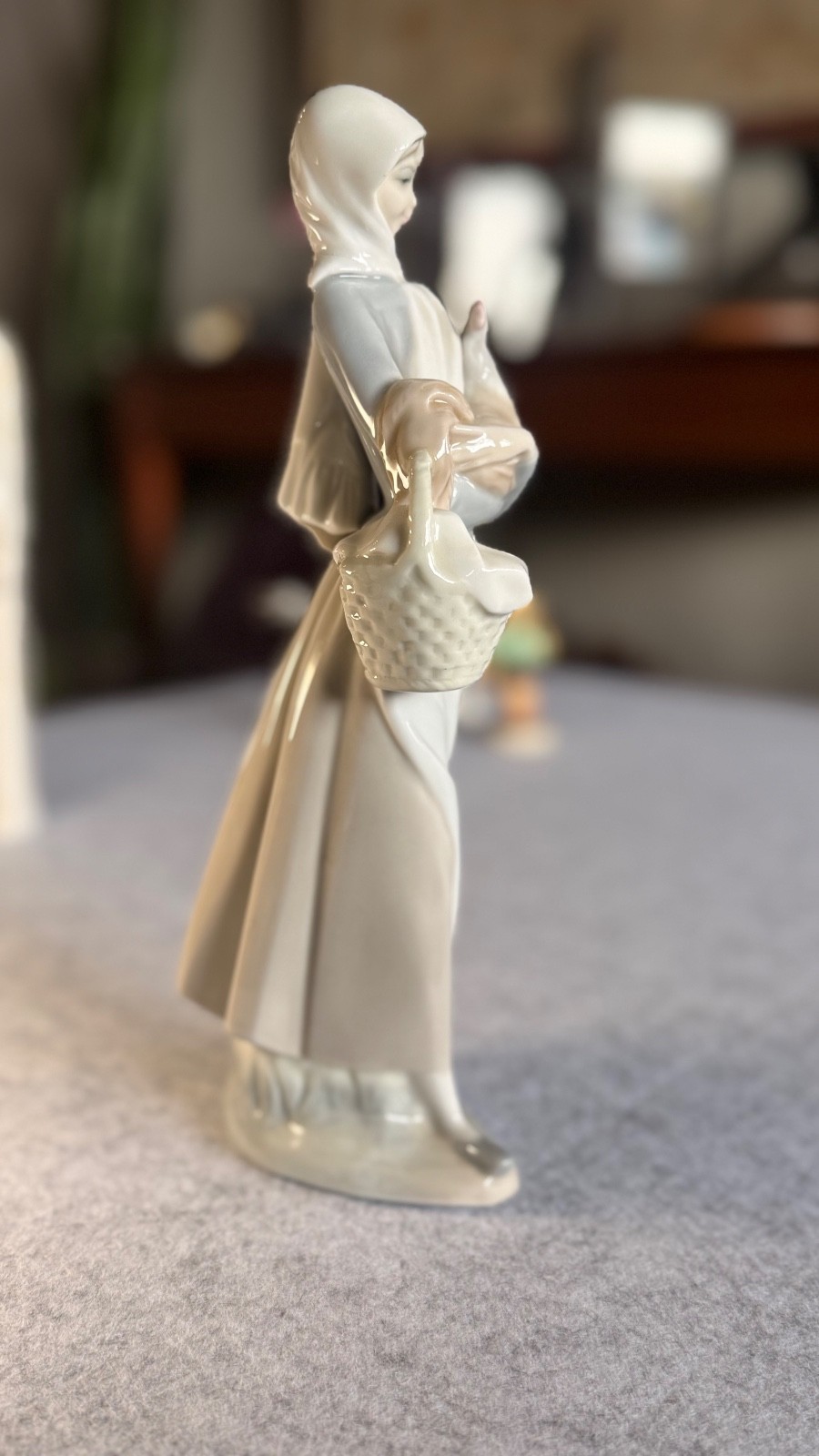 Beautiful Lladro Girl Holding Cockerel and Basket Figurine #4591