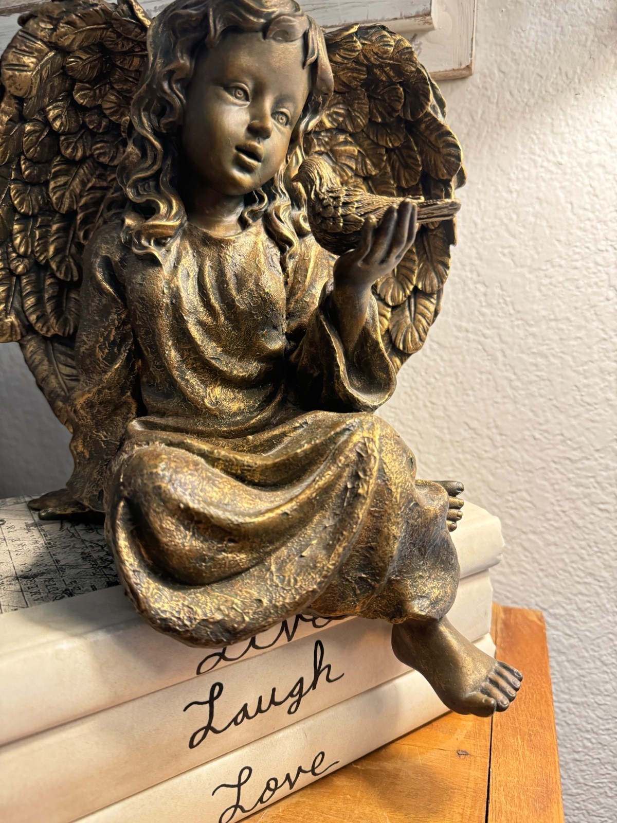 Antique Gold Angel Figurine Statue Cherub Shelfsitter Shelf Sitter 11″ y 9″