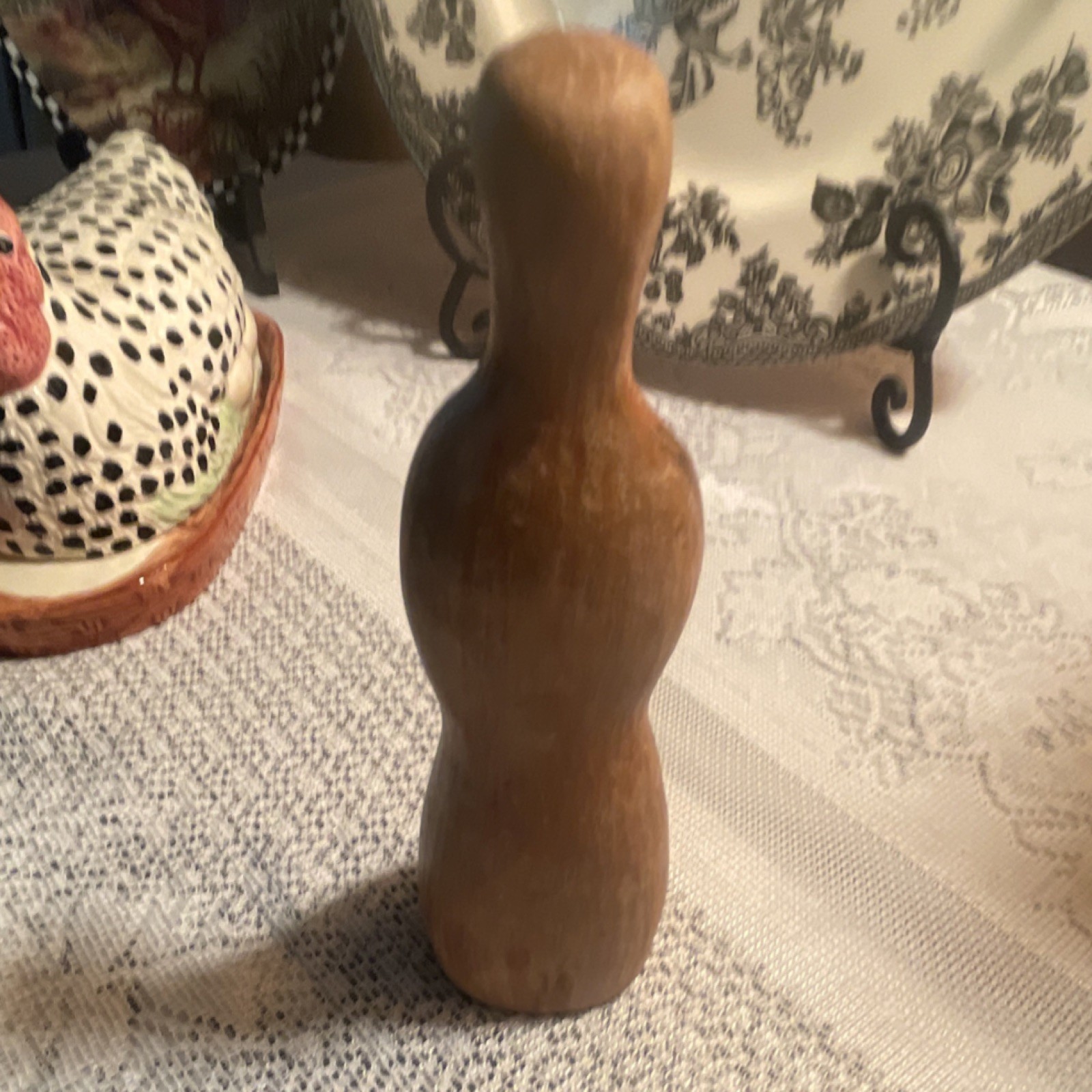 Handmade Abstract People Figurine Brown Wood-Finished Sculpture Art Decor