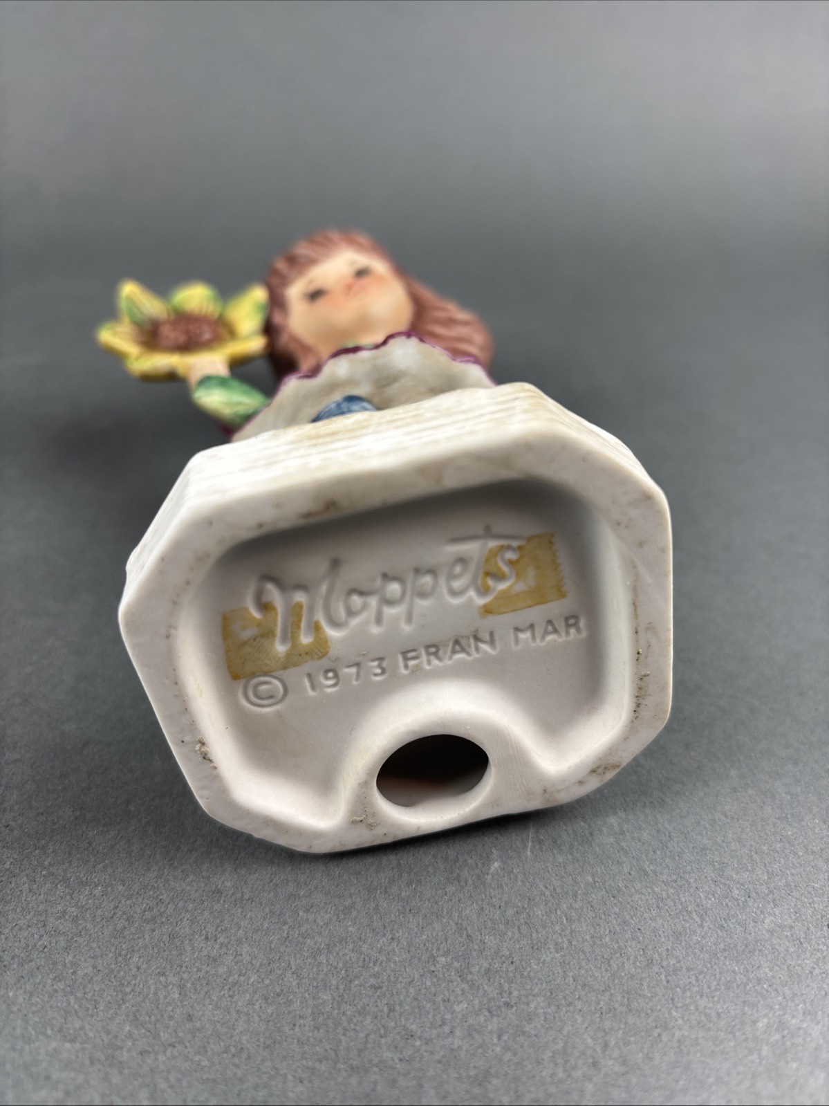 Fran Mar Moppets Ceramic Figurine 6 inch Little Girl W Flower 1973 Vintage