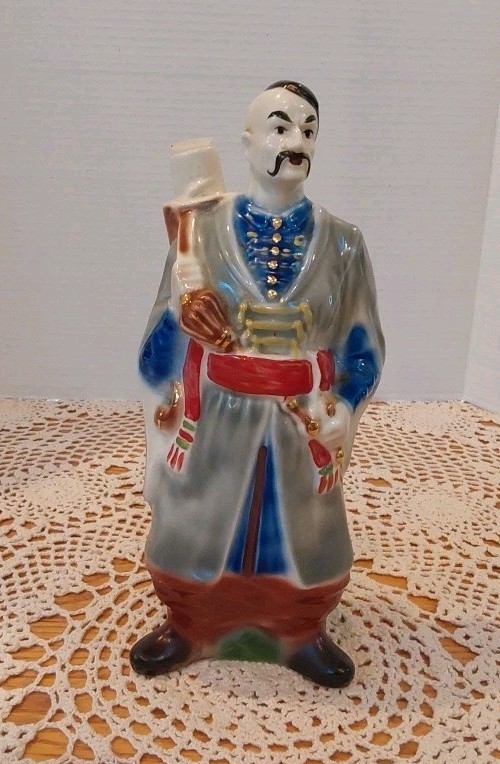 Vintage Ukrainian K0ZAK Figurine Decanter Porcelain in Ukrainian Clothes