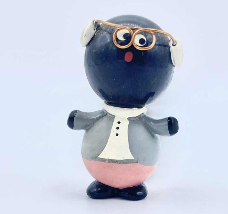 Brushart Marbles Man with Glasses Black Gray Pink Adorable Handmade in Chile