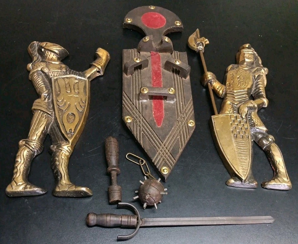 Vintage 1960-1969 Set of 2 Heavy Metal Medieval Knight Wall Hangings