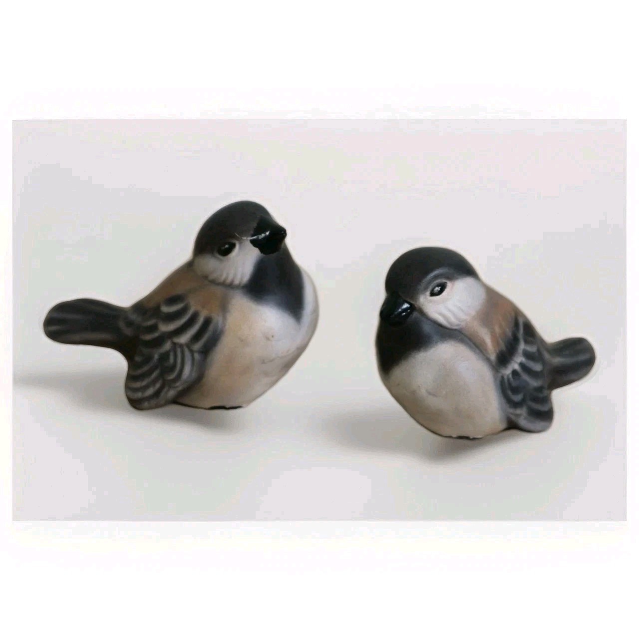1987 Vintage Pair Of Brown Bird Porcelain Sparrow Figures Small Signed “CB”